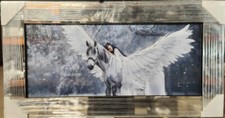 MODERN LIQUID ART MIRROR CRUSH DIAMOND LADY WITH HORSE WALL PICTURE FRAME 85x45