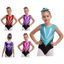UK Kids Girls Sleeveless Color Block Leotard for Ballet Dance Gymnastics Dance