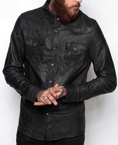 Mens shirt jacket - shirt, black