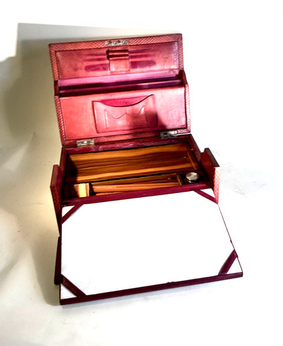 Antique red leather portable - red,