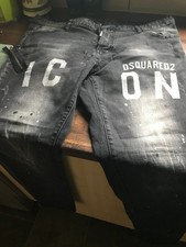 BNWOT MENS GREY DSQUARED2 ICON BUTTON JEANS W38 L29 WORN DISTRESSED SLIM FIT