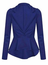 Ladies Long Sleeved Crop Frill Slim Fit Peplum Blazer Jacket Coat Size 8 - 16