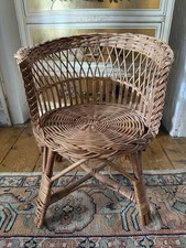 Vintage Wicker Woven Child Bucket Chair Seat Doll Teddy Mid Century Nursery