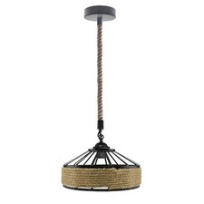 Vintage Hemp Rope Plug in Pendant Light Ceiling Hanging Light for Dining Room