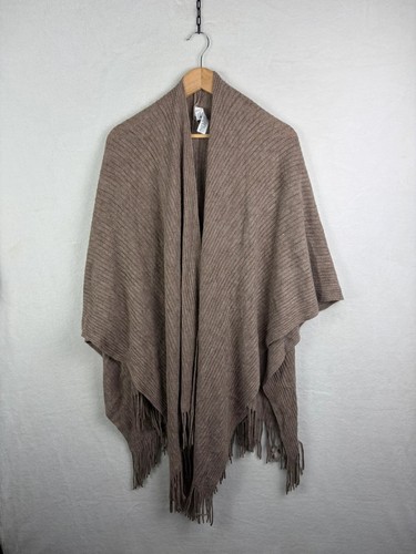 Taupe knitted poncho cape - taupe,