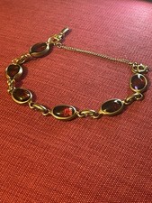 Sarah Coventry With Lovely Reddish Stone Bracelet With Safety Chain Approx 7inch
