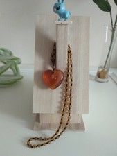 Amber Resin Heart with Floating Saltwater Beewax Pendant & Beaded Necklace 353-2