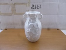 Next Retail White Ceramic Vase Embossed Floral Decoration Flowers Two Handles