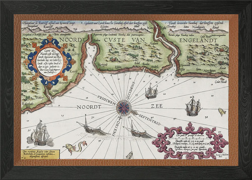 Old ocean map framed wall - old, art