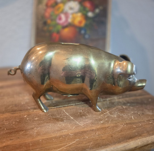 Vintage brass piggy bank - piggy,