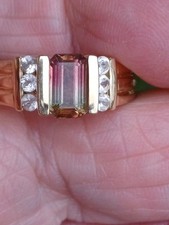 ?Watermelon Tourmaline? Sensationally Rare  9k Yellow Gold Ring?.UK Seller?