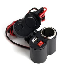 Dual Waterproof USB Port Motorbike Motorcycle Charger Socket Black Power Adapter