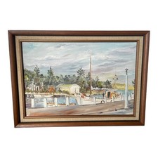 Original Maritime Oil Painting - Signed Harbour Scene with Boats - Framed
