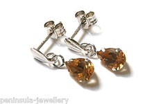 9ct White Gold Citrine Earrings Small Teardrop Made in UK Gift Boxed