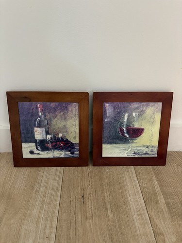 Pair framed ceramic tile wine - tile,