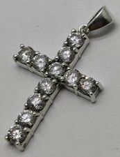 Vtg 1990s Solid 925 Sterling Silver Cubic Zirconia Crystal 29mm Cross Crucifix 