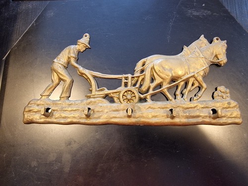 Vintage brass horses plough - brass,