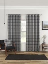 Blackout Thermal Lined Eyelet Curtains Sundour Carnoustie Grey Tartan