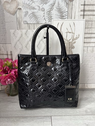 Black patent quilted tote bag - patent,