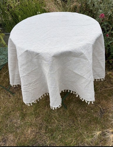 Plain beige round tablecloth - plain,