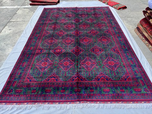 Green hand knotted afghan - knotted,