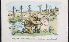 WW1 Satirical Postcard -Artist Fergus Mackain -'Sorry I fut I must not let you'
