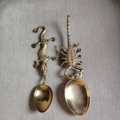 Vintage pair brass spoons - brass,