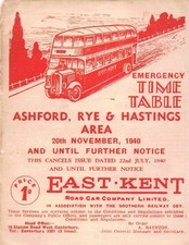 East Kent Ashford Rye Hastings Emergency timetable 20.11.1940