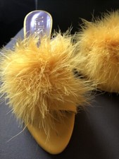 Mulberry Genuine Sandals Yellow/Gold Detachable Pompom UK 5 Used Boxed Dust Bag