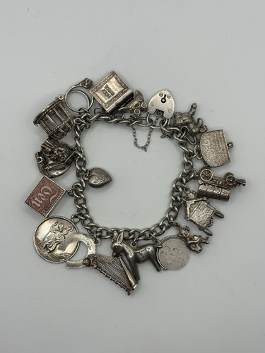 Vintage silver charm bracelet - charm,
