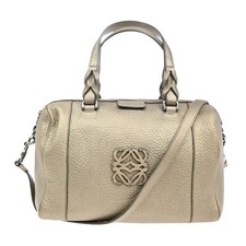 LOEWE Logo Metallic Gold Leather 2way Satchel Hand Bag SHW Spain 86CA091