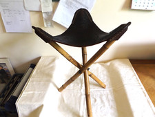 Vintage Mexican Leather Tripod Folding Saddle Seat Stool Chair Aztec Mayan