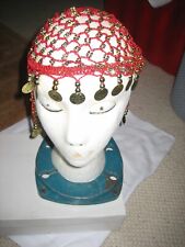 RED 1920s Style Beaded Cap Headpiece Roaring 20s Beaded Flapper Headpiece