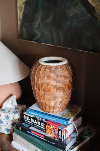 Wicker weave vase with ceramic - weave,