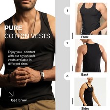 Men's Slim Fit Vest Ribbed 100% Cotton Gym Tank Muscle Athletic Top Fitted Vests