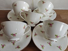 Vintage Ditsy Rose Tea Cups & Saucers Bone China