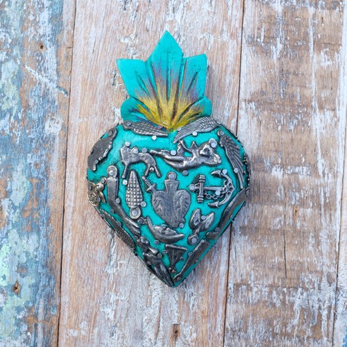 Mexican wooden milagros - mexican, heart