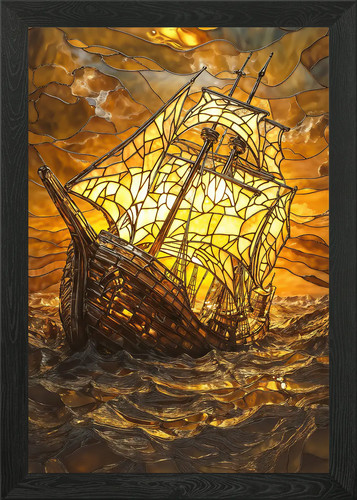 Golden sinking ship framed - golden,