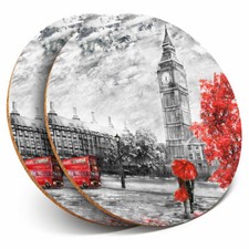 2 x Coasters - Vintage Big Ben London Winter Home Gift #14500