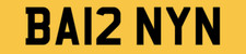 BARNY PRIVATE NUMBER PLATE PERSONAL REGISTRATION BA12 NYN CAR REG BARNEY N