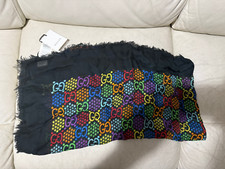 GUCCI BLACK MULTI COLOURED PSYCHEDELIC PRINT SCARF NEW