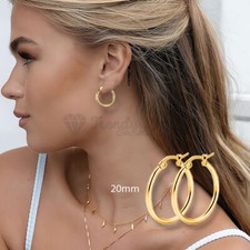 Classic 18ct Gold Plated Stainless Steel 10-60MM Circle Round Hoop Earrings UK