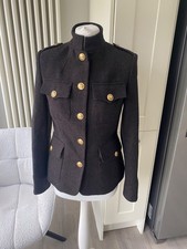 JOULES DARK BROWN 100% WOOL WITTON SHORT BLAZER TWEED JACKET COAT SIZE 6 8