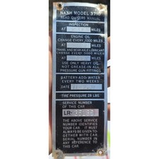 Vintage 1957 Nash Model 3710 Car Service Record Tag Metal Plate Auto Part