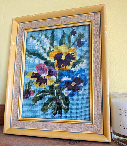 Vintage framed tapestry floral - vintage,