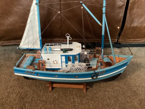 Wooden fishing boat ornament - wooden,