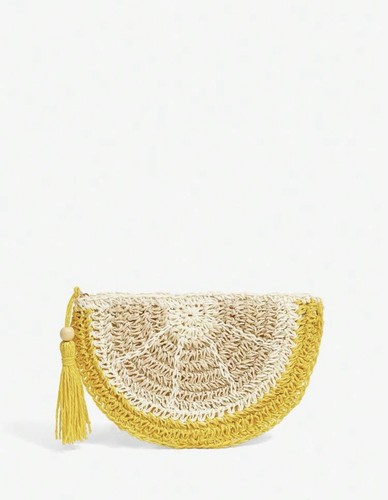 Boho straw half - moon, clutch