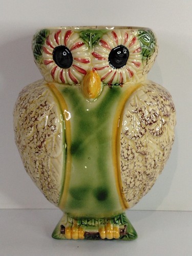 Large vtg hand painted owl - painted,