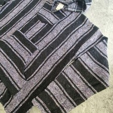 Mexican Baja Pullover Hoodie – Boho Festival Hippy Surf Poncho Jacket Large