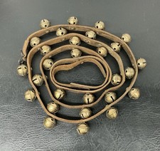 Antique 28 Brass Horse Sleigh Petal No 2 Bells on 8’ Leather Strap 1 1/4”